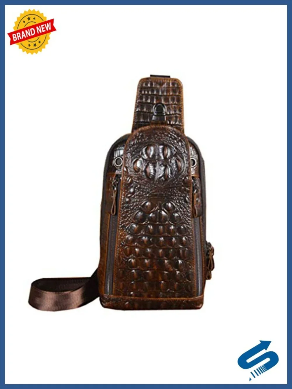 Genuine Leather Crocodile Sling Backpack Daypack Crossbody Shoulder Chest Bag